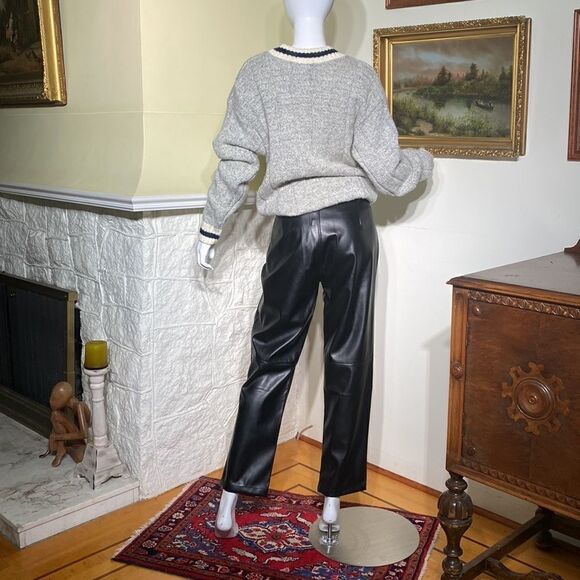 NWT Halston Faux Leather Retro Style High Waisted Pleated Trousers - Picture 5 of 16